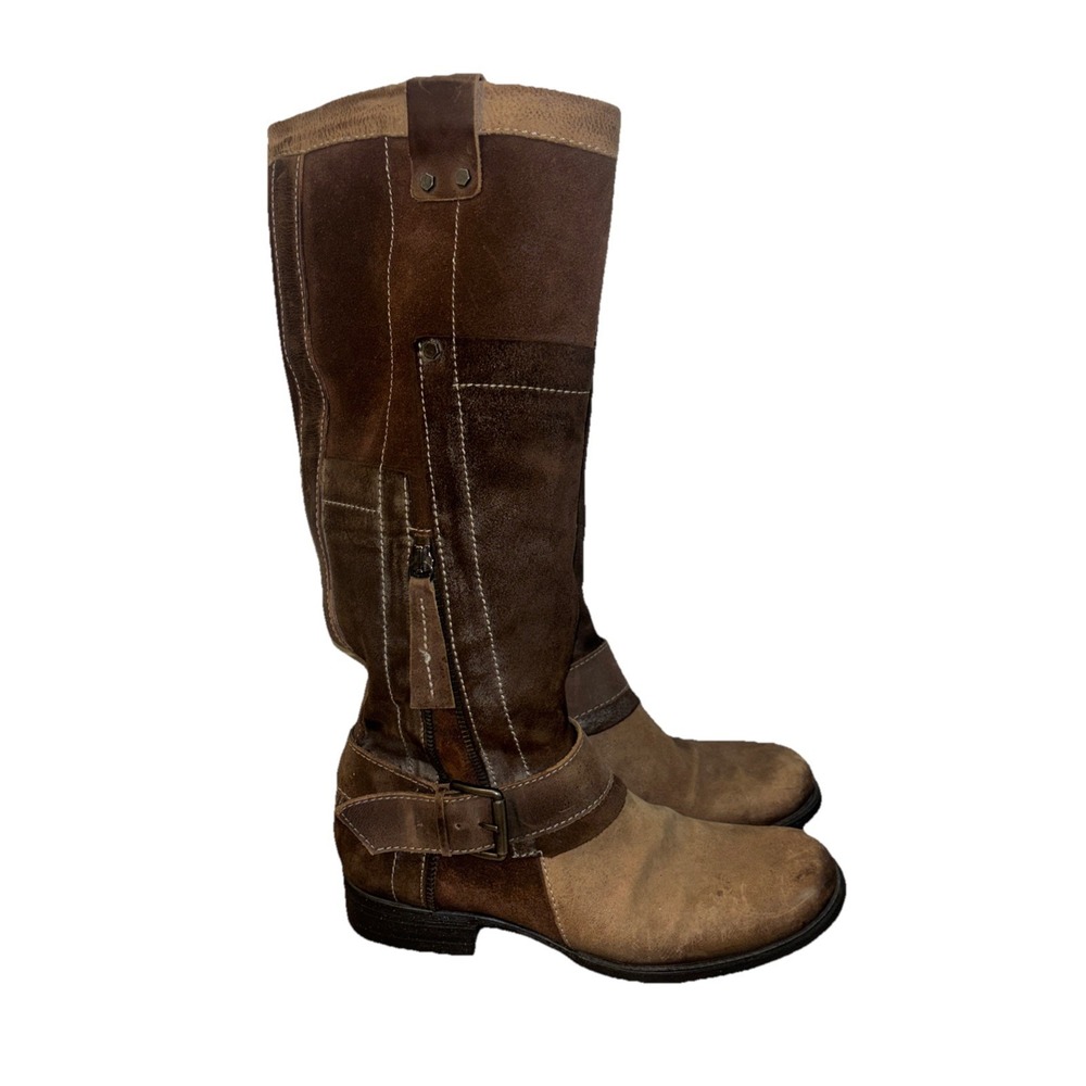 Vera Gomma Italian Womens Leather Boots Size 8 38 Brown Patchwork Studs Zippers
